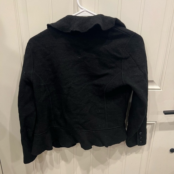 Jones New York PETITE MEDIUM Black Ruffled Collar MERINO WOOL  Blazer - Picture 7 of 9